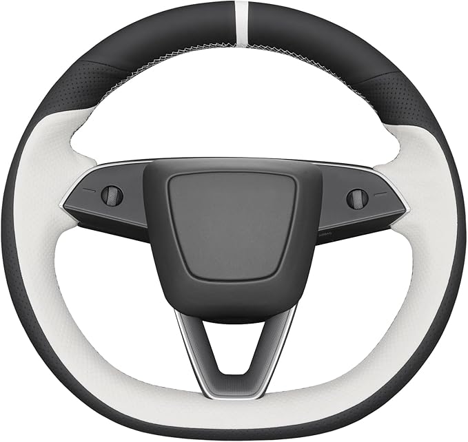 MEWANT DIY Stitching Real Leather Steering Wheel Cover Wrap for Tesla Model 3 Highland 2023-2025/Model Y 2025 Highland for Tesla Model 3/Model Y Accessories(3D Style)