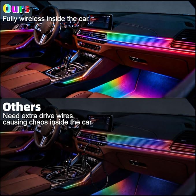 Acrylic Interior Car Ambient Lighting, Interior RGB LED Strip Kit with Music Sync Mode, 55 Inch Length Suitable for Pickup, Trucks, SUV and Large Vehicles (10 in 1)