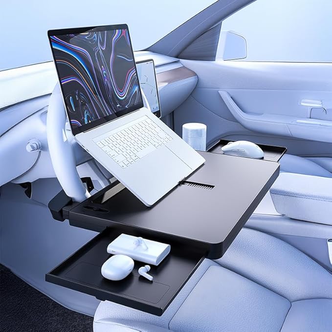 Wide Large Car Steering Wheel Tray, Car Mobile Desk, Cup Holder Tray, Laptop Table Tray, Made of eco-Friendly ABS, for Eat,Lunch,Working,Relaxing in Mid-Size Full-Size Sedan/SUV Pickup Truck