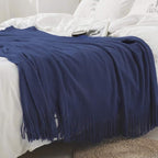 Homiest Decorative Knitted Throw Blanket with Fringe, Lightweight Acrylic Knit Blanket, Soft & Cozy Tassel Blanket for Couch,