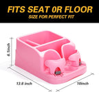 Big Plastic Console for Cars, Trucks, Minivans, SUVs with 2 Adjustable Drink Cup Holders pad Book Holder, Back Bench and Front Seat or Floor Middle Console Universal Vehicle Organizer Pink