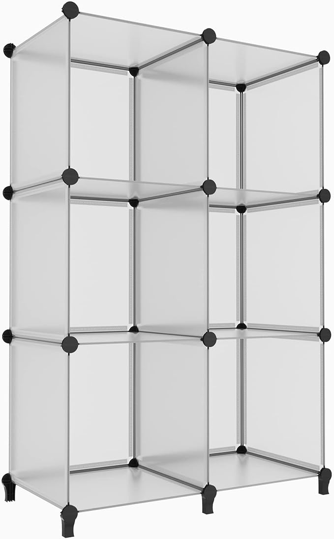 HOMIDEC 6 Light Grey Cube Storage Organizer, Modular Storage Shelf with Hammer, Cube Storage Bin Cabinet Closet Bookshelf for