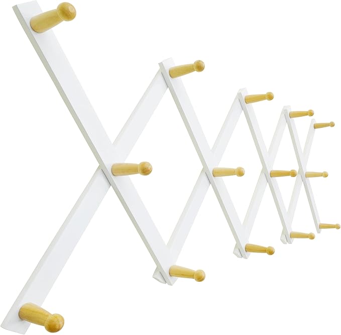 SKOLOO Hat Rack for Wall with 14 Hooks, Solid Wooden, Modern, Expandable Coat Rack Wall Mount for Coats, Hats, Bags, Baseball