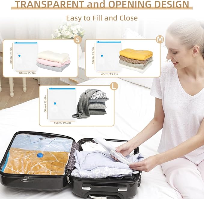 Vacuum Seal Bags with Portable Electric Pump, 9 Pack Vacuum Storage Bags for Clothing Travel, Compression Packing Space Saver