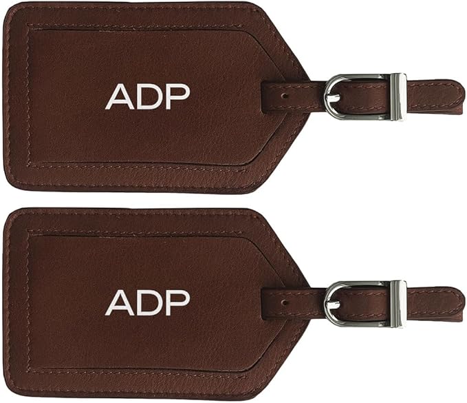Personalized Monogrammed Leather Luggage Tags - 2 Pack