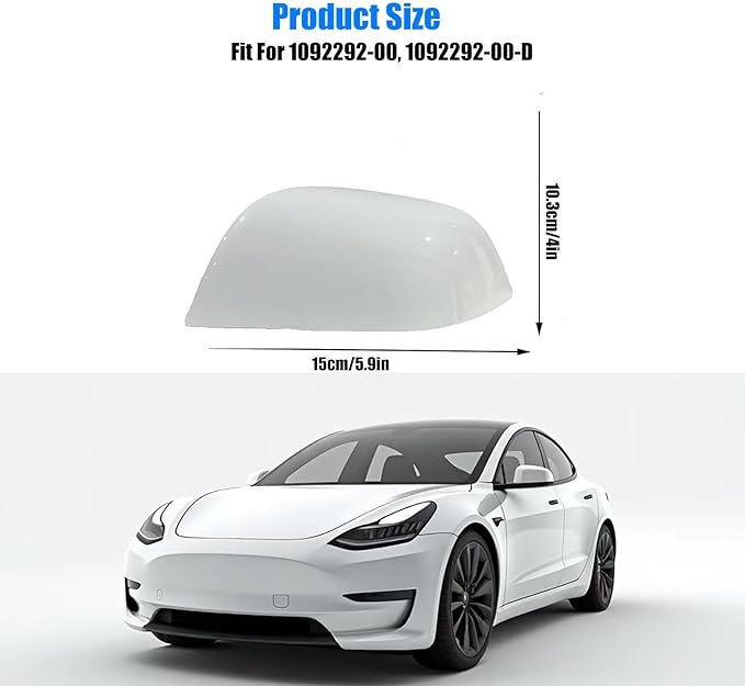 Compatible with Tesla Model 3 Side Mirror Cover Replacement 2017 2018 2019 2020 2021 2022 2023 2024 2025, Left Side Rearview Mirror Cover Cap for Model 3 Accessories(White)