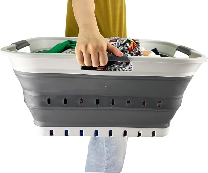 SAMMART 42L (11 gallon) Collapsible Plastic Laundry Basket - Foldable Pop Up Storage Container/Organizer - Space Saving Hampe
