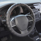 BDK SW-899-LK Black Leather Car Steering Wheel Cover Large Size 15.5 to 16 inch, Easy Installation
