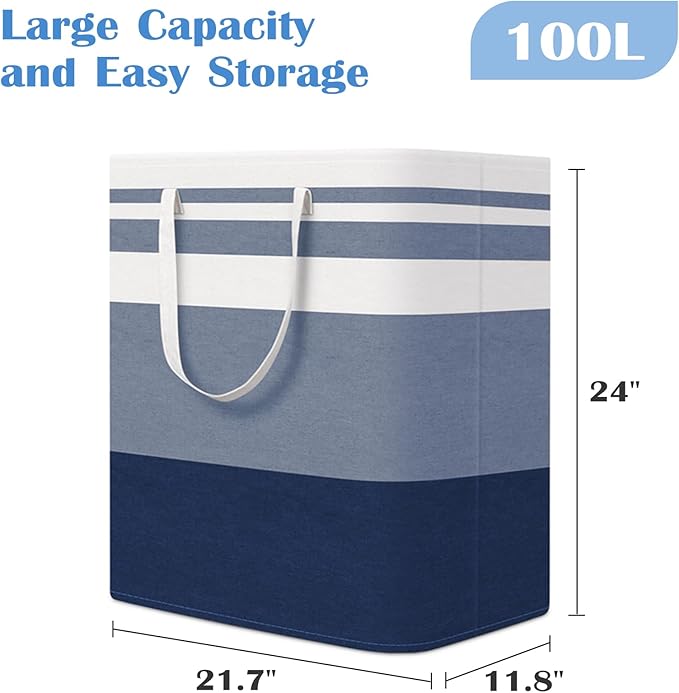 BlissTotes 3-Pack Laundry Basket, Freestanding＆Waterproof Laundry Hamper, Collapsible Tall Clothes Hamper with Easy Carry Han