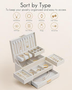 VLANDO 3 Layer Jewelry Box - Women Jewelry Box with Retractable Tray - Jewelry Organizers with Drawer for Necklaces, Rings, B