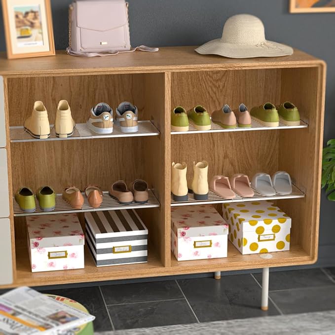 Expandable Closet Tension Shelf with Strong Adhesive, Metal Wire Hanging Shelves Closet Divider Separator Storage Shelves for