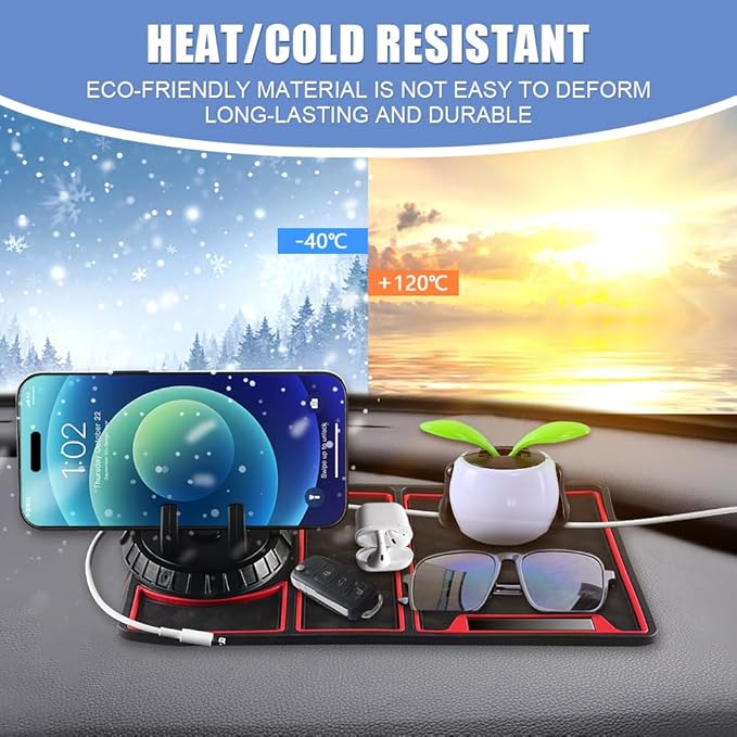 Car Anti Slip Mat Dashboard Tray Decorations Sticky Pad 4 in 1 Multi Functional with 360° Rotating Universal Phone Pad Holder