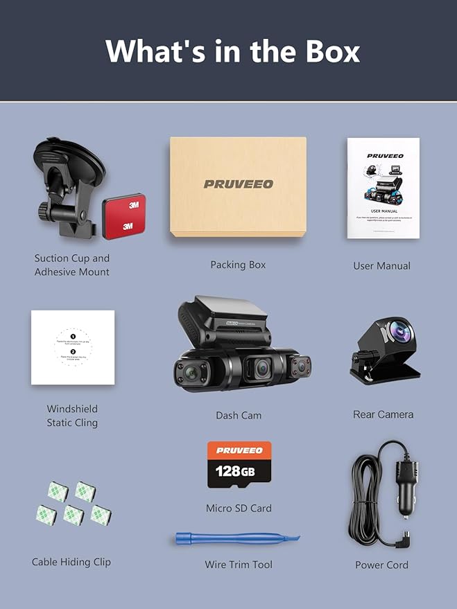 PRUVEEO 360° 4 Channel Dash Cam Front and Rear Inside Left Right, Dash Camera for Cars, Built-in GPS WiFi Night Vision, 24/7 