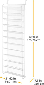 Whitmor 36 Pair Over The Door Shoe Organizer, 12 Tier Hanging Shoe Organizer, Heavy Duty Metal & Mesh Shoe Holder, Hanging Sh
