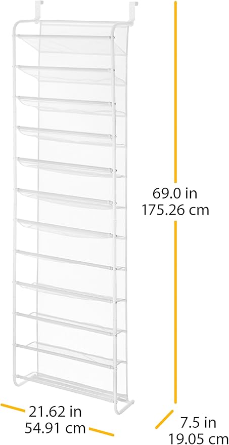 Whitmor 36 Pair Over The Door Shoe Organizer, 12 Tier Hanging Shoe Organizer, Heavy Duty Metal & Mesh Shoe Holder, Hanging Sh
