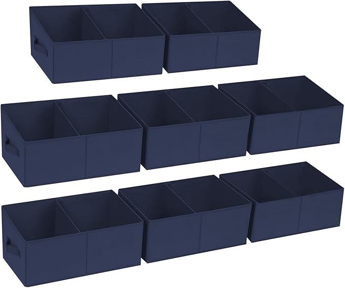 DIMJ Large Closet Shelf Organizer Bins 8Packs with Handles and Divider, Fabric Trapezoid Storage Baskets, Foldable Clothes Co