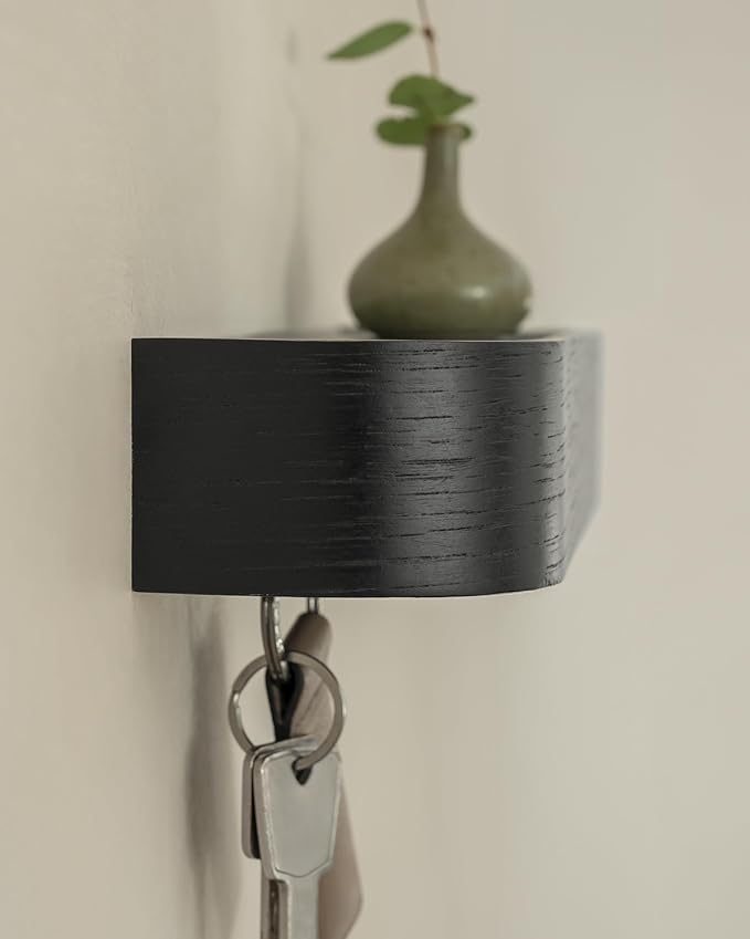 Kazai.® Key Holder 'Toke' | Minimalist Key Hook Design from Berlin | Modern Key Holder Wall Mount with Wooden Shelf | Key Rac