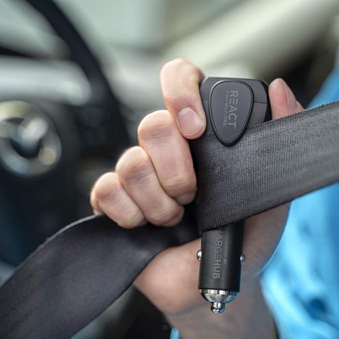 React 7-in-1 Vehicle Emergency Multi-Tool by ChargeHub with 2200mAh Power Bank, USB Car Charger, Window Breaker, Concealed Se