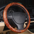 Leather Auto Car Steering Wheel Cover,Anti Slip Universal 15 Inch,Brown Crocodile with Rose Grain