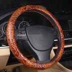 Leather Auto Car Steering Wheel Cover,Anti Slip Universal 15 Inch,Brown Crocodile with Rose Grain