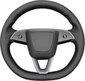 MEWANT Hand Stitched Matte Carbon Real Leather Steering Wheel Cover Wrap for Tesla Model 3 Highland 2023 2024 2025 Steering Wheel Accessories Black Thread