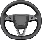 MEWANT Hand Stitched Matte Carbon Real Leather Steering Wheel Cover Wrap for Tesla Model 3 Highland 2023 2024 2025 Steering Wheel Accessories Black Thread