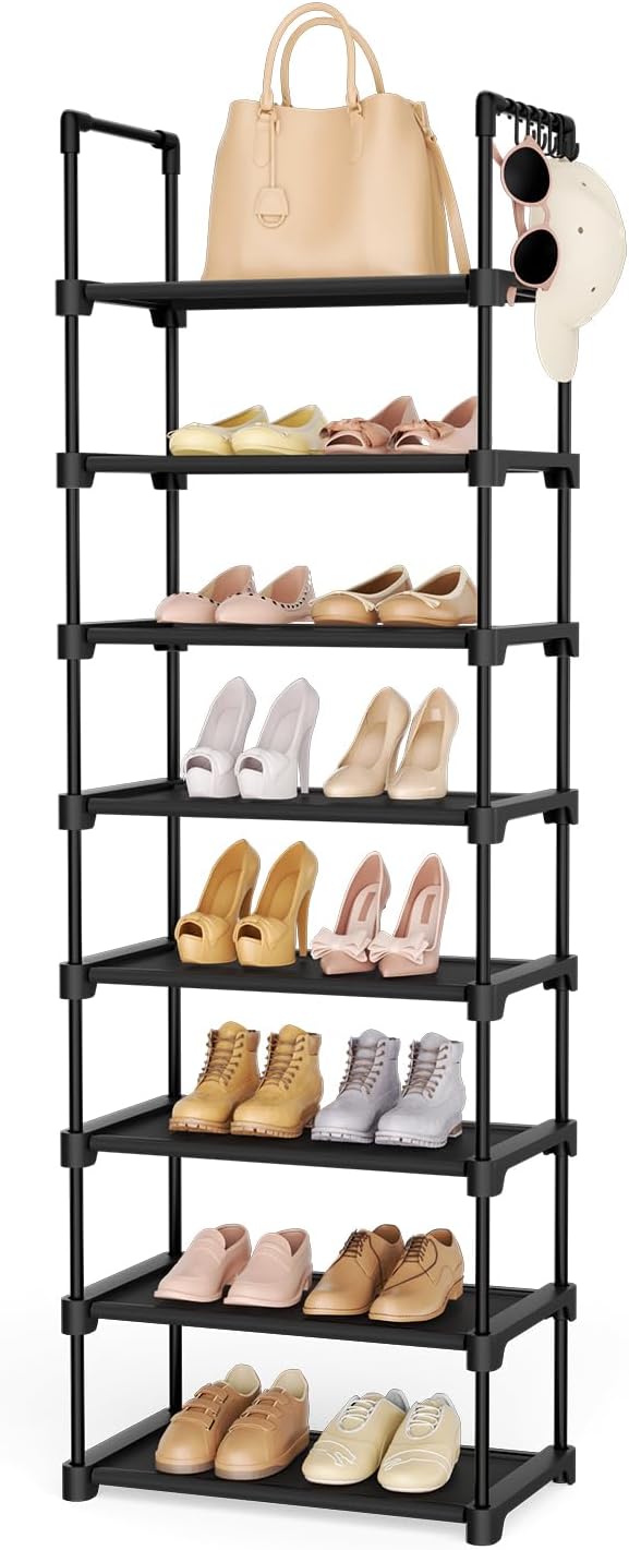 LANTEFUL Tall Shoe Rack 8 Tiers, 16-20 Pairs Shoe and Boots Organizer Storage Sturdy Shoe Shelf, Narrow Vertical Shoe Rack fo