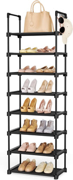 LANTEFUL Tall Shoe Rack 8 Tiers, 16-20 Pairs Shoe and Boots Organizer Storage Sturdy Shoe Shelf, Narrow Vertical Shoe Rack fo