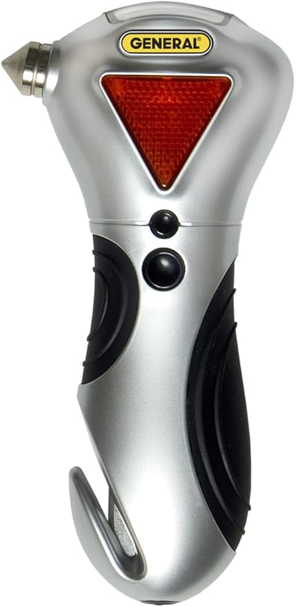 General Tools 7902 4-in-1 Car Escape Tool - Window Breaker, Seat Belt Cutter, Flashing Hazard Light, LED Flashlight