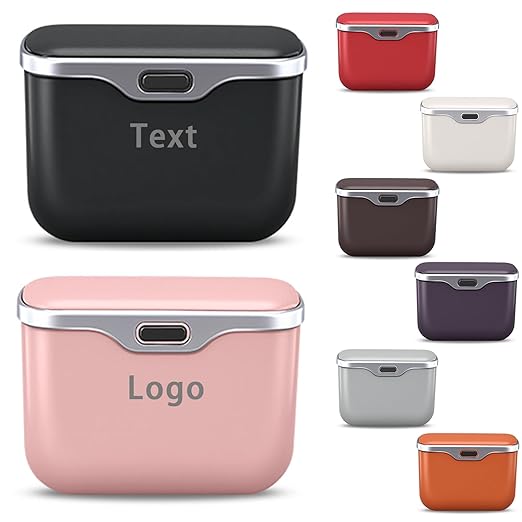 Custom Text Car Trash Can with Lid,Leakproof Auto Garbage Bin & Storage Organizer, Waterproof Car Trash Bag Holder with PU Leather Top for Back of Seat/Door