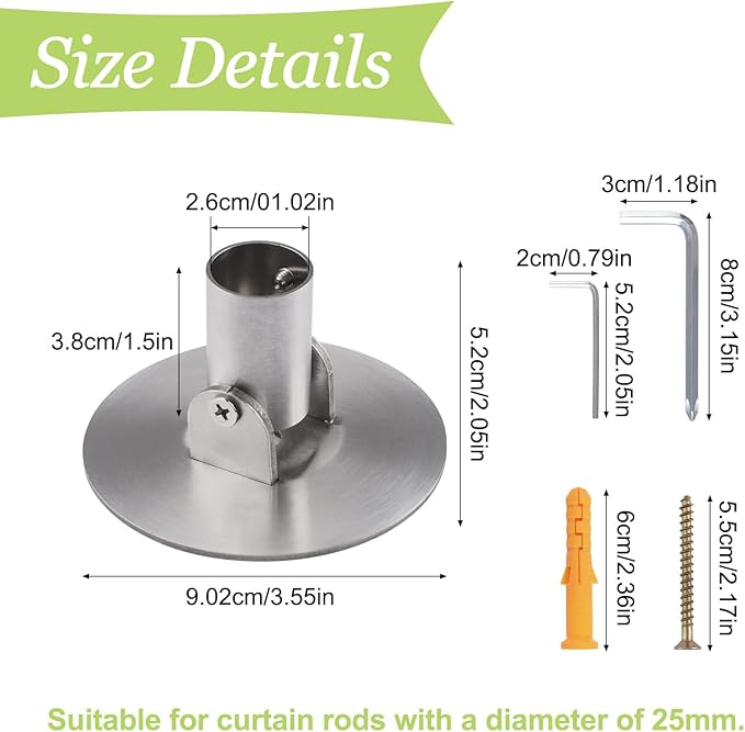 Shower Curtain Rod Bracket, 2Pcs 26mm Inner Diameter Titanium Steel Shower Curtain Rod Single Swivel Flange Curtain Rod Wall-