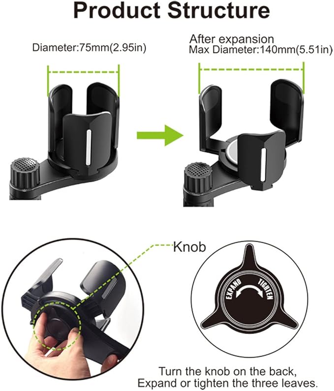 4-in-1 Car Expander with Dual Cup Holder, Phone Holder, 360 Adjustable Base, All Purpose Organizer for Snack Bottles, Drinks