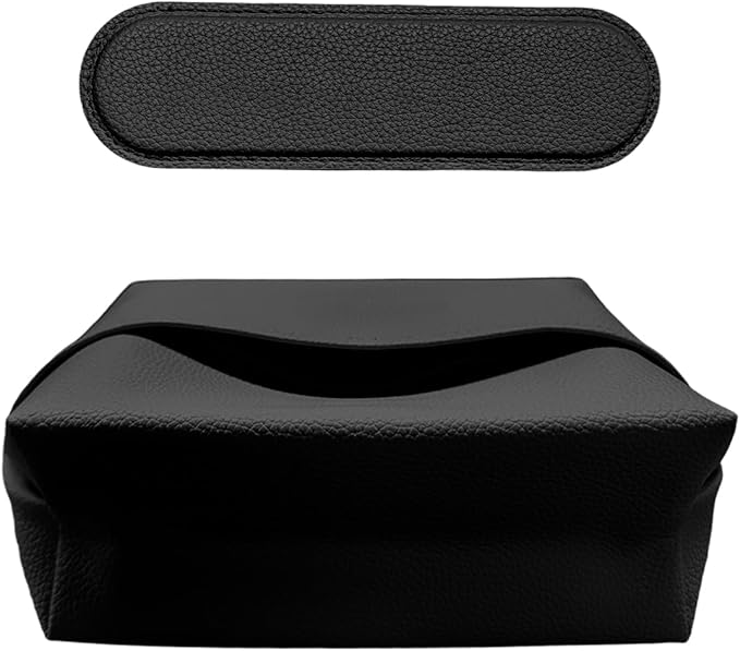Car Tissue Holder, Leather Auto Headrest Hanging Napkin Box with Magnet-Attracting Adhesive Strip, Universal Vehicle Interior Paper Storage Organizer for Sun Visor, Center Console (Black)
