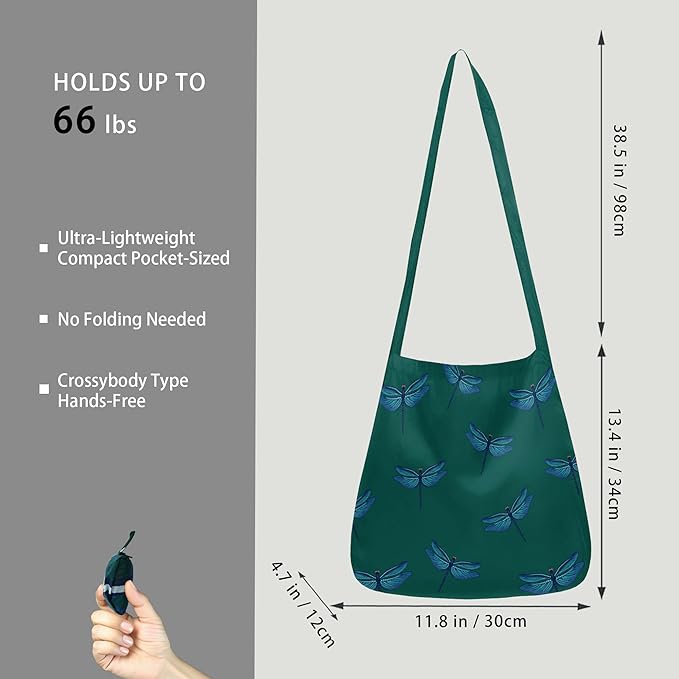BeeGreen Reusable Grocery Shopping Bag -Travel Tote Bag - Foldable Compact Sturdy Bags