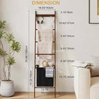 BAMBANG Bamboo Blanket Ladder with Basket, 5-Tier Quilt Rack Stand with 4 Hooks & Storage Hamper for Living Room Bathroom, Wa