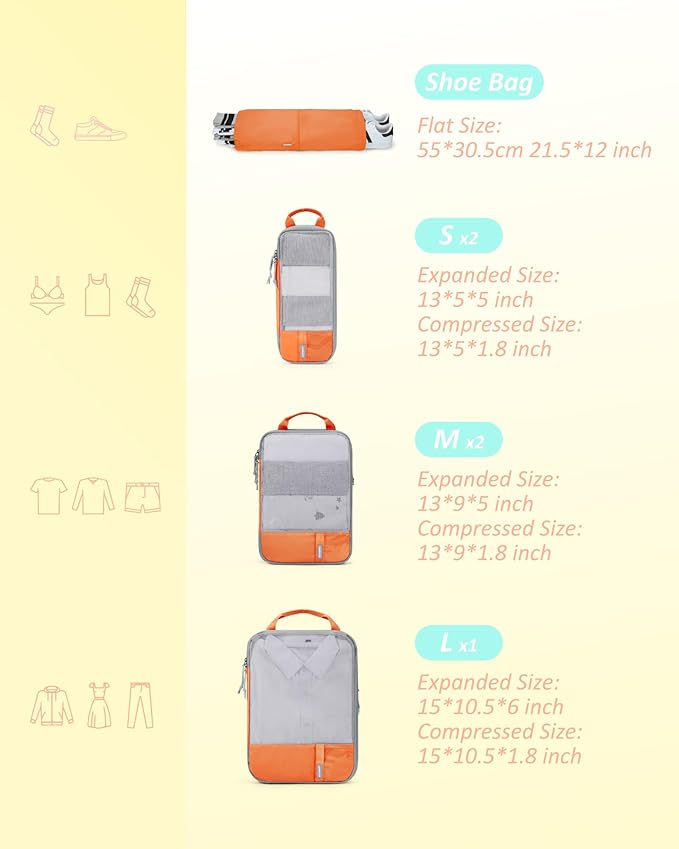 BAGSMART 6 Set /4 Set/2 Set Compression Packing Cubes for Travel, Lightweight Luggage Organizer Bags, Durable Space Saver Bag