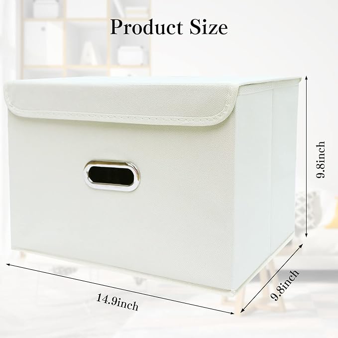STOREONE Fabric Storage Cube Bins Foldable Organizer Container Collapsible Basket with Lids and Metal Handles, for Home, Bedr