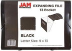 JAM PAPER Accordion Folders - 13 Pocket Plastic Expanding File - Letter Size - 9 x 13 - Black - Sold Individually