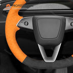 MEWANT Hand Stitched Matte Carbon Fiber&PU Leather Steering Wheel Cover Wrap for Tesla Model 3 Highland 2023 2024 2025 Steering Wheel Accessories