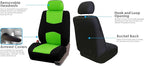 FH Group Car Seat Covers Flat Cloth Automotive Green Full Set, Rear Solid Bench Universal Fit Combo Steering Wheel Cover & Seat Belt Pads Car Seat Protector for Cars Trucks SUV Interior Accessories