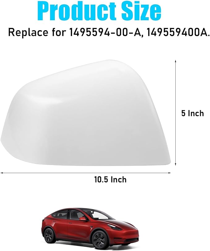Jaronx Compatible with Tesla Model Y Side Mirror Cover Replacement 2020 2021 2022 2023 2024, Right Passenger Pearl White Door Rearview Mirror Cover Caps, for Tesla Model Y Accessories
