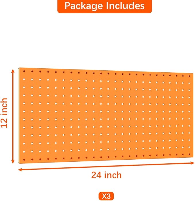 TORACK 3 PCS Metal Pegboard Panels(12x24 inch) for Wall Garage Tools Storage Pegboard for Workbench, Modular Peg Board Tool O