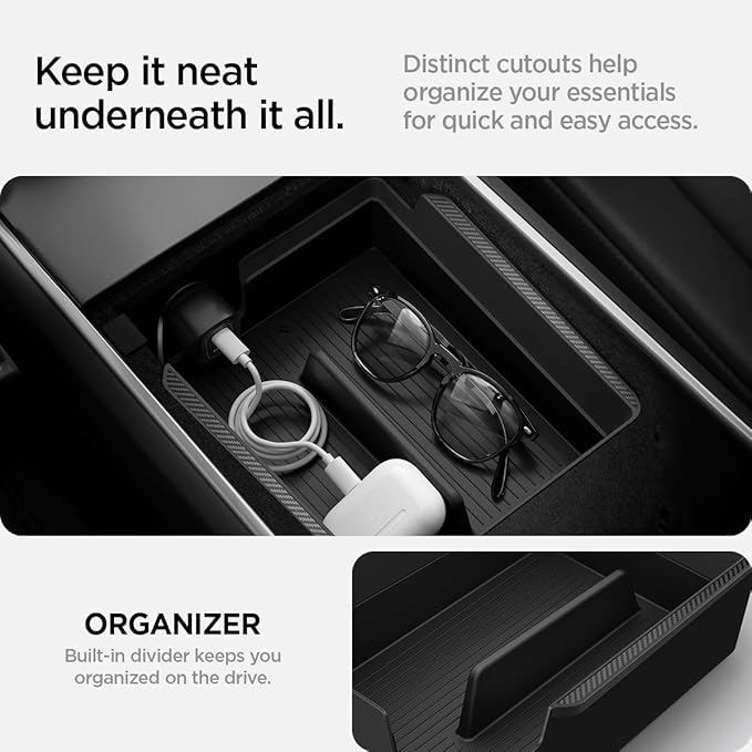 Spigen Armrest Console Organizer for Tesla Model Y (2020-2024) & 3 (2017-2023) [Not Compatible with Y Juniper 2025/26 and 3 Highland (2024/25)]