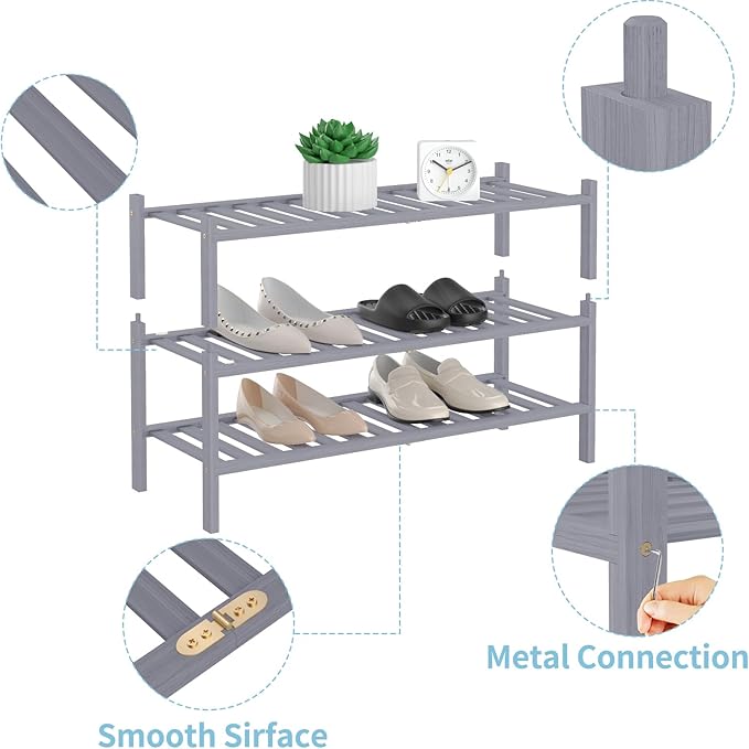 RONGJlA 2 Tier Bamboo Shoe Rack for Closet Free Standing Wood Shoe Shelf Storage Organizer for Entryway Small Space Stackable