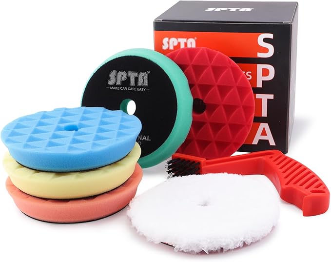 Polishing Pads, 5Pc 5 Inch 125mm Orbital Buffer Polisher Pads and 1Pc Microfiber Buffing Pads, Foam Polish Pad for Compounding, Polishing and Waxing, for 5''/125mm Backing Plate Car Polisher -TPP5MIX