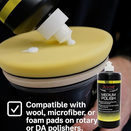 Jescar Medium Polish - 8oz - Professional-Grade Polishing Compound for Scratch Removal and Swirl Correction – High Gloss Finish, Removes 2500 grit Sanding Marks, Silicone-Free.