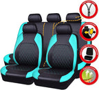 Universal Deluxe Pu Luxury Vinyl Faux Leather Car Seat Covers Full Set, Airbag Compatible, Breathable, Fit for Cars, Trucks, 