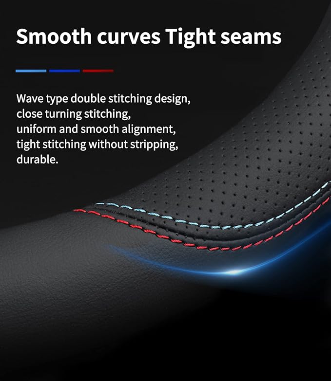Custom-Fit for Chevrolet Steering Wheel Cover, Premium Leather Car Steering Wheel Cover with Logo, Non-Slip, Breathable (A-Style,for Chevrolet)