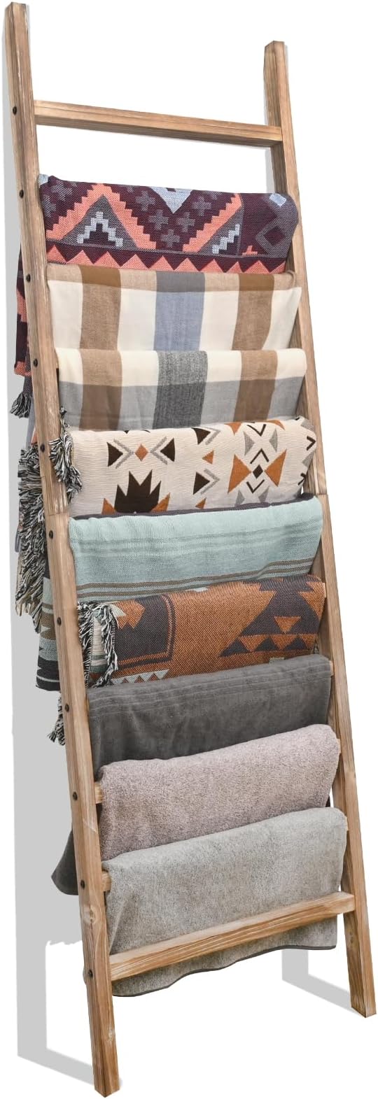 FUIN 6.4ft Extra Wide Wooden Blanket Ladder Living Room Decorative Wal Leaning Farmhouse Quilt Display Holder Rustic Wood Tow