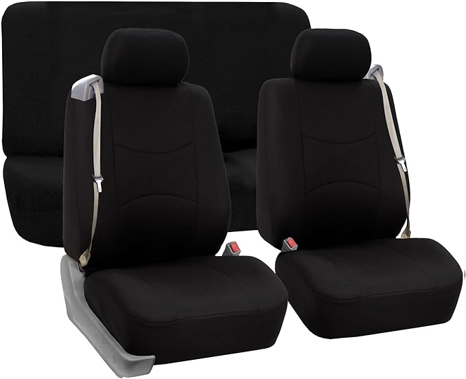 FH Group All-Purpose Built-in Seatbelt Car Seat Covers Full Set – Universal Fit for Cars Trucks & SUVs (Black) FB351115